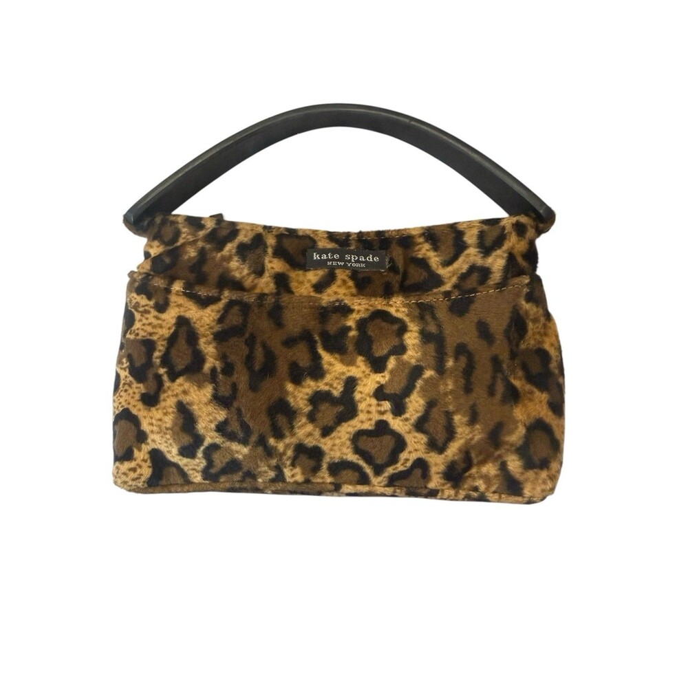 Vintage Kate Spade New York Leopard Faux Fur Mini Top Handle Bag Y2K